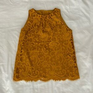 LOFT sleeveless mustard scoop neck lace tank top